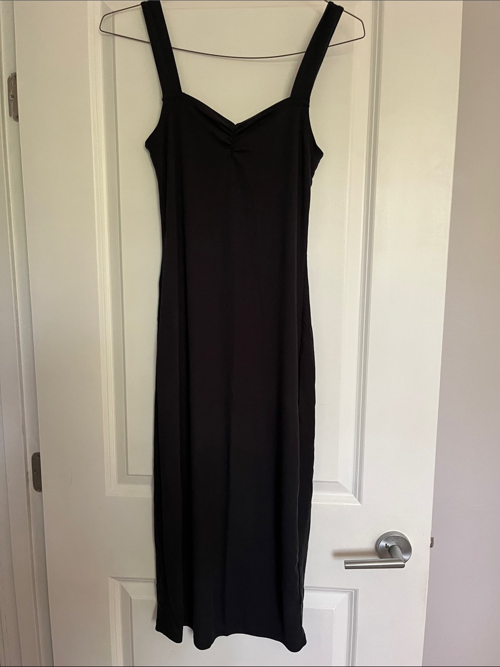 Gentle Fawn Black Midi Slip Dress with Wide Straps